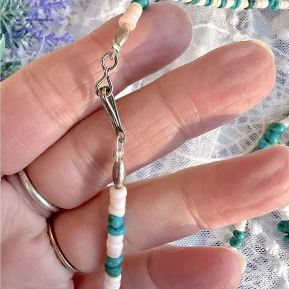 Vintage Turquoise nugget & Spiny Oyster Shell Heishi Necklace 30”
